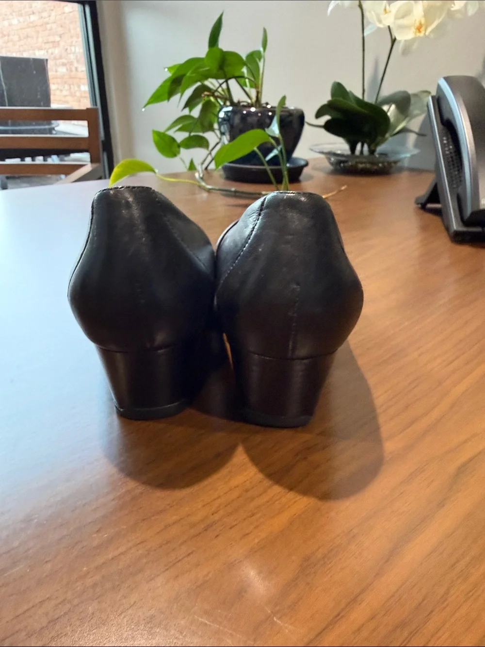 Women's Black Leather Slip-On Shoes